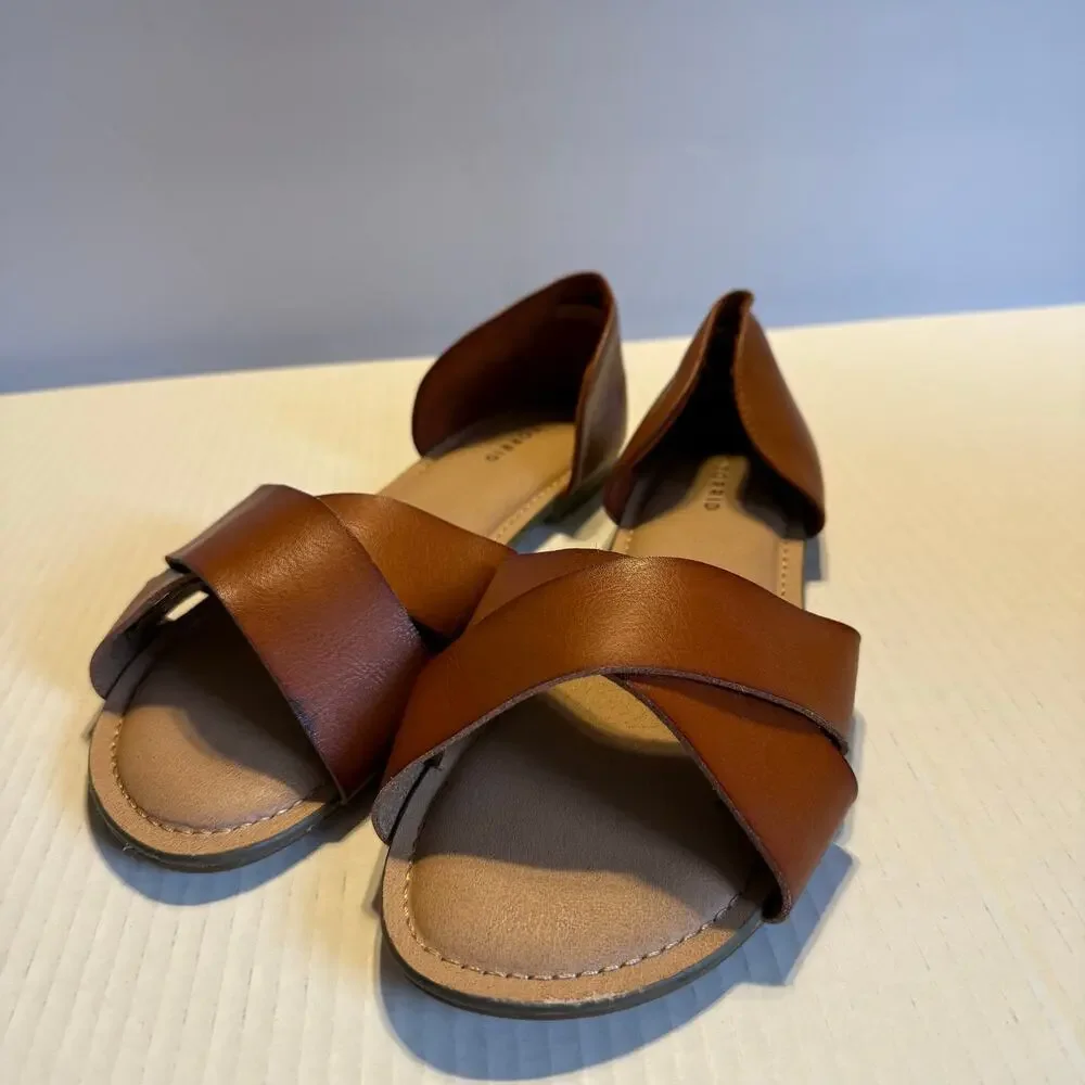 Torrid Women’s Brown Faux Leather Flat Sandals Slip On Criss Cross Open Toe Sz10 - Picture 1 of 9